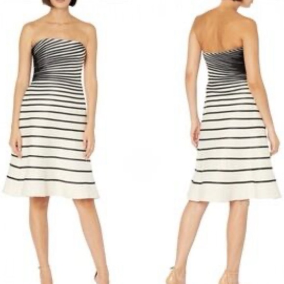Halston evening dress color block striped silk blend bone black NEW size 4 - Picture 2 of 7